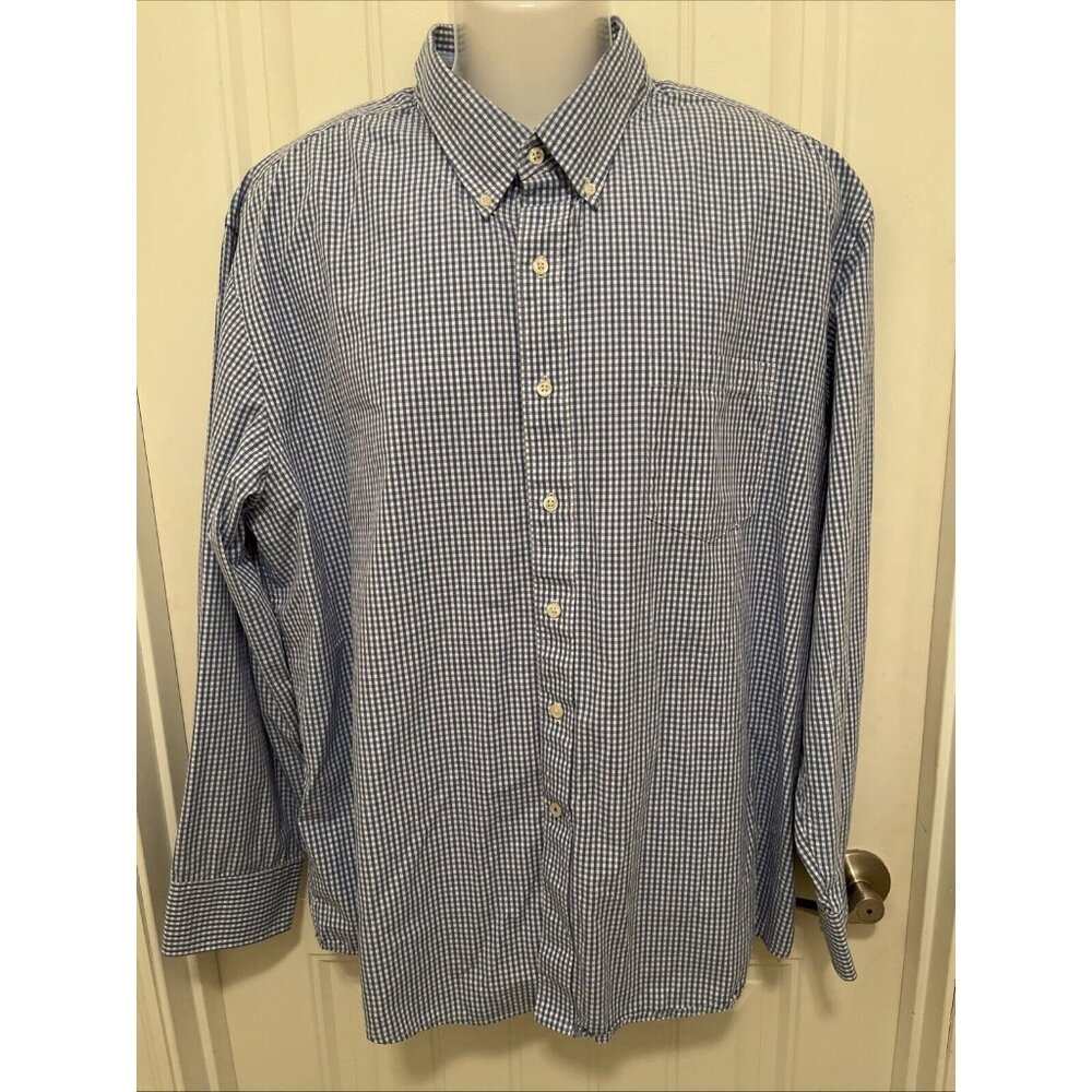 Izod Men's Button-Down Long Sleeve Shirt Blue Gingham Size XXL Pocket Flip Cuff